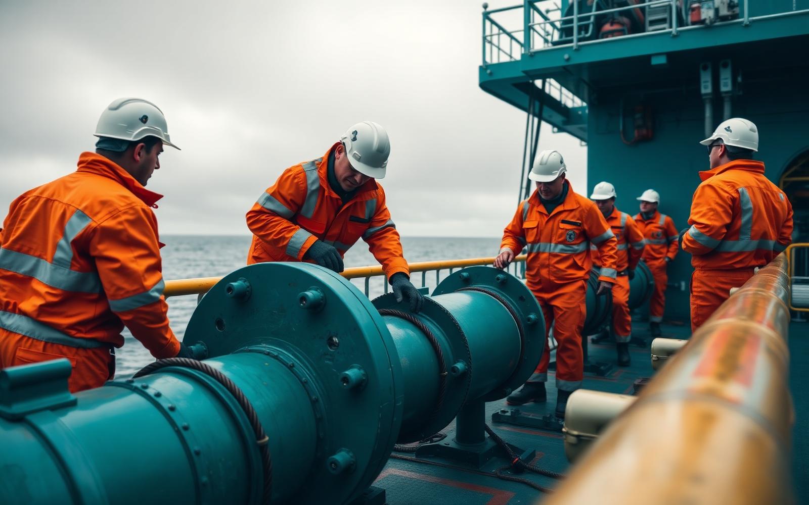 Engineers inspecting subsea pipeline equipment