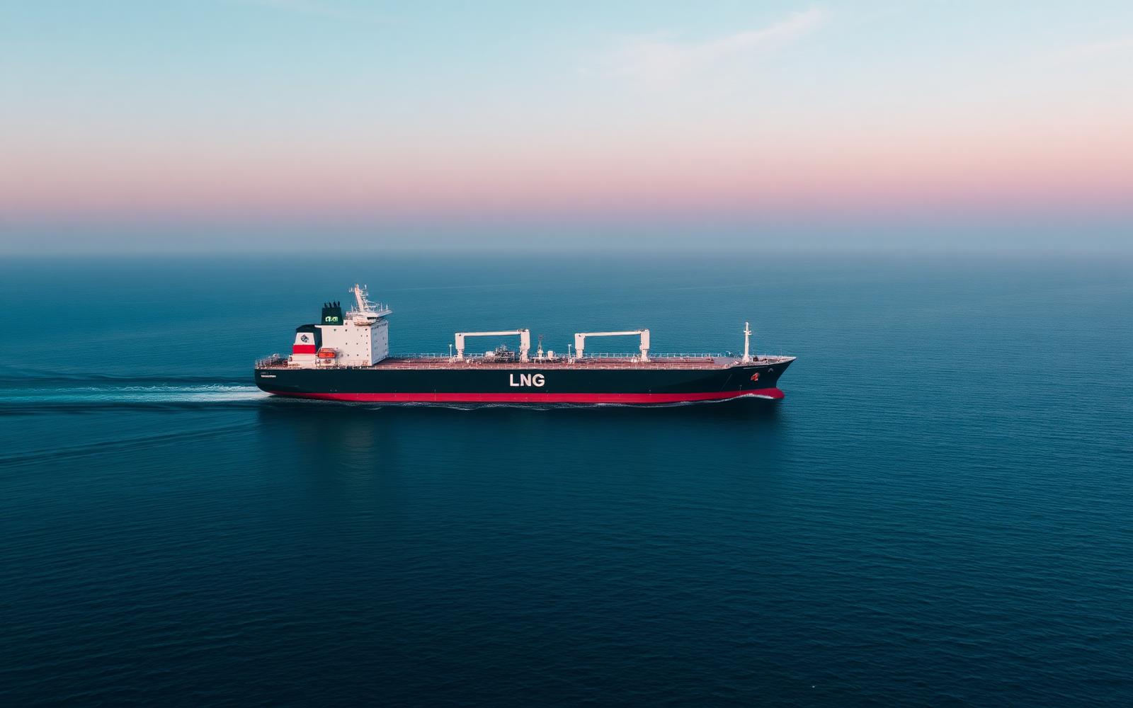 LNG tanker crossing open ocean at dawn