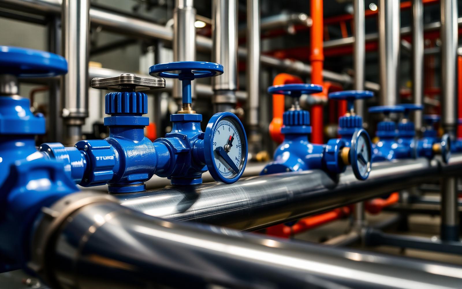 Industrial pipeline valves and pressure gauges