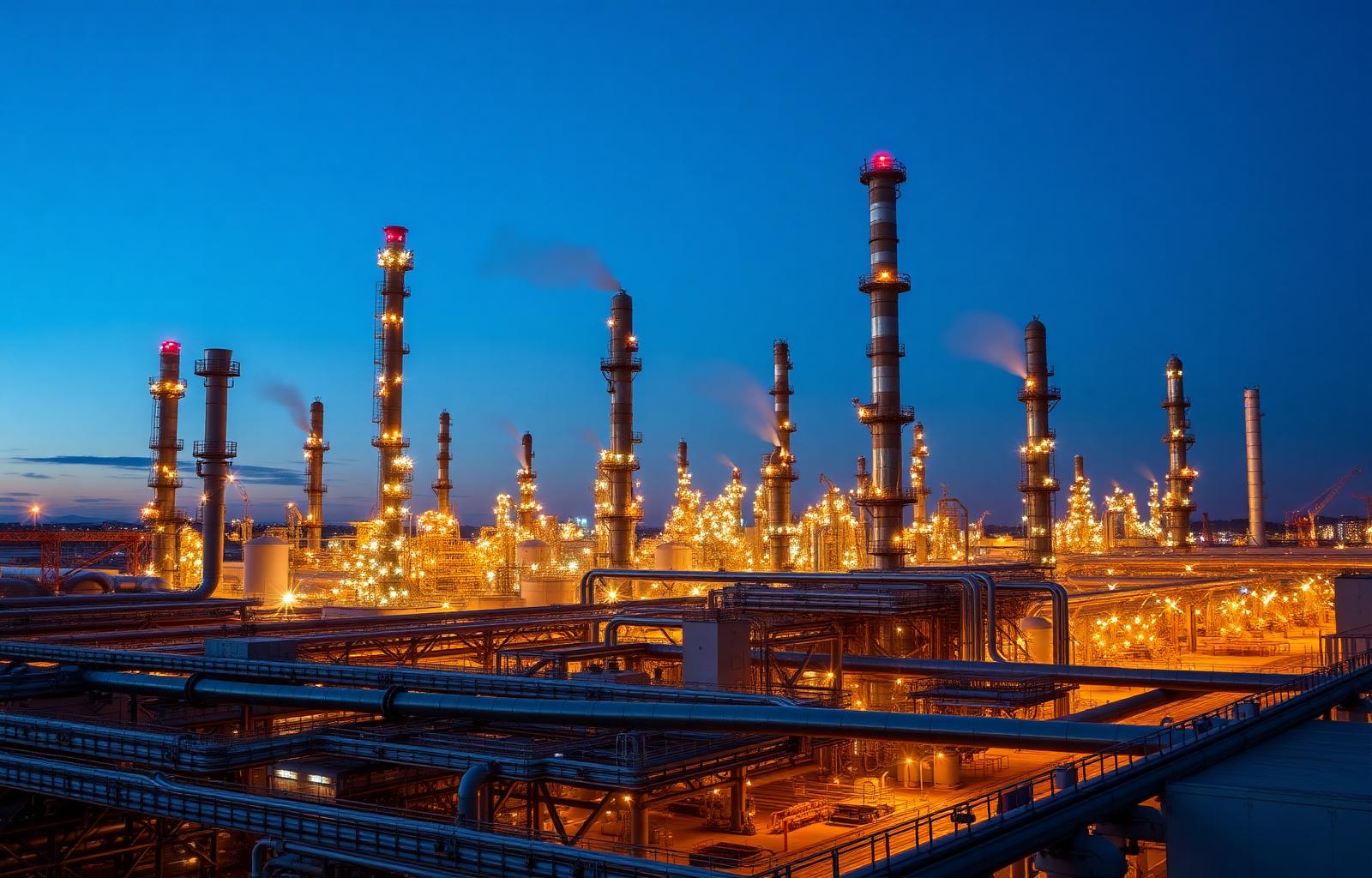 Antwerp refinery — illuminated distillation columns